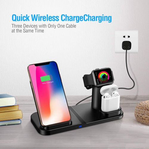  [아마존 핫딜]  [아마존핫딜]Wonsidary Wireless Charger Stander, Wireless Ladestation 3 in 1 fuer iPhone AirPods Apple Watch 4/3/2/1, iPhone XS/XS Max/XR/X/8/8 Plus, Samsung Galaxy, alle Qi-fahigen Telefone (Sc