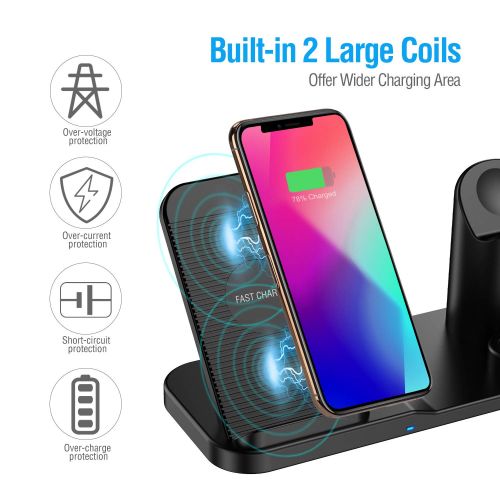  [아마존 핫딜]  [아마존핫딜]Wonsidary Wireless Charger Stander, Wireless Ladestation 3 in 1 fuer iPhone AirPods Apple Watch 4/3/2/1, iPhone XS/XS Max/XR/X/8/8 Plus, Samsung Galaxy, alle Qi-fahigen Telefone (Sc