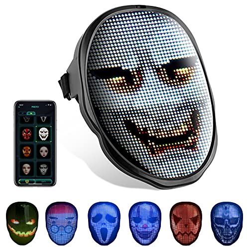  할로윈 용품Wonsidary Halloween Mask LED Face Transforming Mask with Bluetooth Programmable for Masquerade Costumes Cosplay Party Light Up Mask