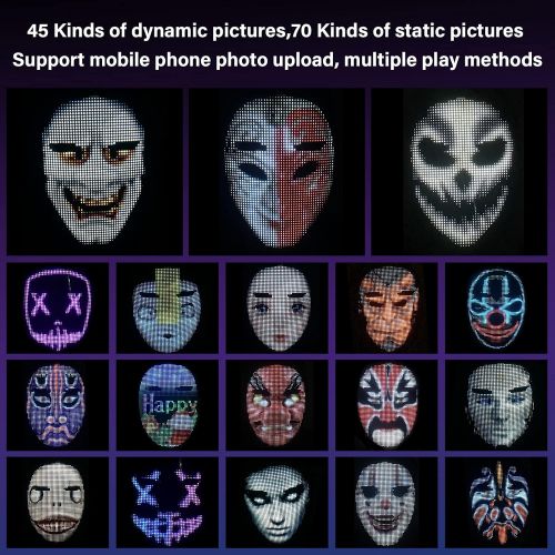  할로윈 용품Wonsidary Halloween Mask LED Face Transforming Mask with Bluetooth Programmable for Masquerade Costumes Cosplay Party Light Up Mask