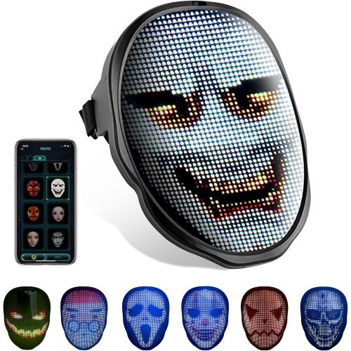  할로윈 용품Wonsidary Halloween Mask LED Face Transforming Mask with Bluetooth Programmable for Masquerade Costumes Cosplay Party Light Up Mask