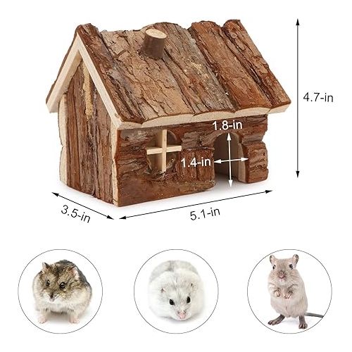  Wontee Hamster Wood House Hamster Hideout Hut for Dwarf Hamsters Mice Small Gerbils (Small)