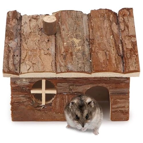  Wontee Hamster Wood House Hamster Hideout Hut for Dwarf Hamsters Mice Small Gerbils (Small)