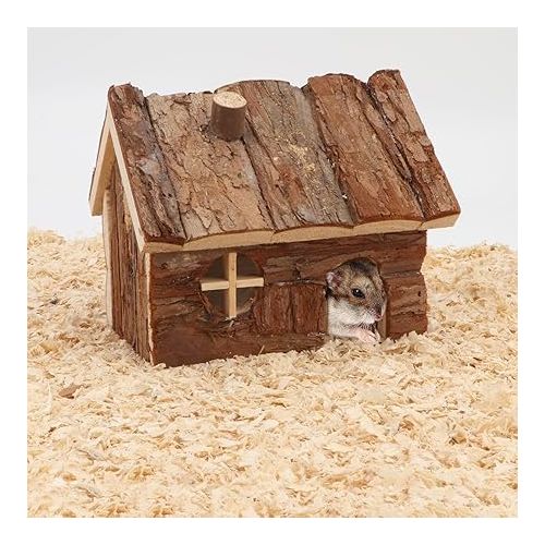  Wontee Hamster Wood House Hamster Hideout Hut for Dwarf Hamsters Mice Small Gerbils (Small)
