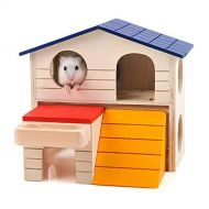 Wontee Hamster Hideout Hut Small Animals Two Layers Wooden House for Mice Gerbil Rat Dwarf Hamster Cage Exercise Toy