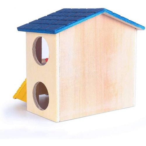  Wontee Hamster Hideout Hut Small Animals Two Layers Wooden House for Mice Gerbil Rat Dwarf Hamster Cage Exercise Toy