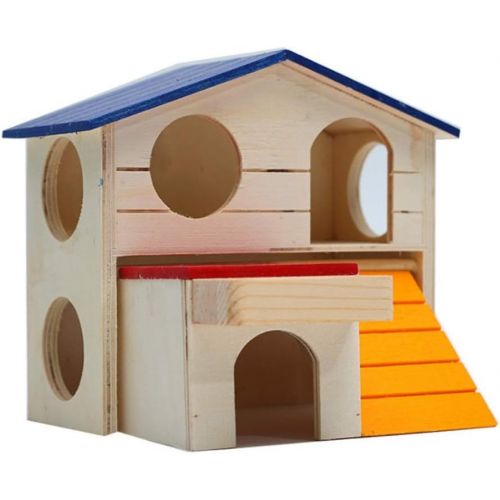  Wontee Hamster Hideout Hut Small Animals Two Layers Wooden House for Mice Gerbil Rat Dwarf Hamster Cage Exercise Toy