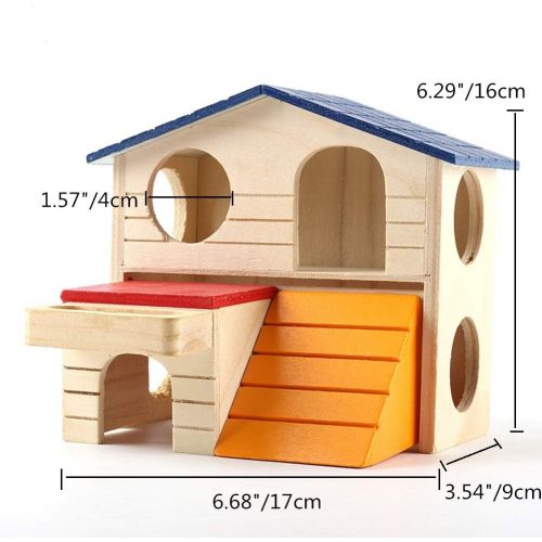  Wontee Hamster Hideout Hut Small Animals Two Layers Wooden House for Mice Gerbil Rat Dwarf Hamster Cage Exercise Toy