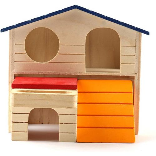  Wontee Hamster Hideout Hut Small Animals Two Layers Wooden House for Mice Gerbil Rat Dwarf Hamster Cage Exercise Toy