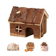 Wontee Hamster Wooden House with Chimney Small Pets Hideout for Dwarf Hamster Cage Play Hut
