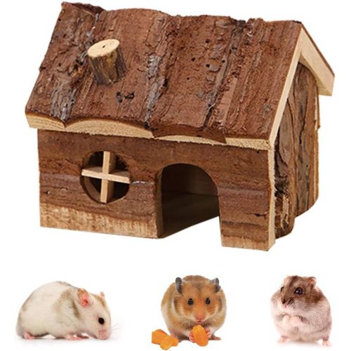  Wontee Hamster Wooden House with Chimney Small Pets Hideout for Dwarf Hamster Cage Play Hut