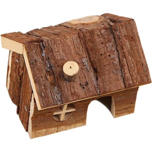  Wontee Hamster Wooden House with Chimney Small Pets Hideout for Dwarf Hamster Cage Play Hut