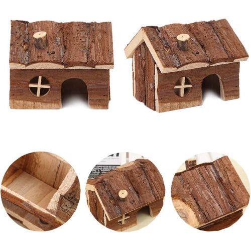  Wontee Hamster Wooden House with Chimney Small Pets Hideout for Dwarf Hamster Cage Play Hut