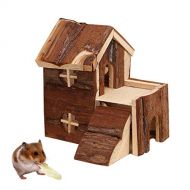 Wontee Hamster Wooden House Double Layers Hideout Hut for Dwarf Hamster Mouse Rat Gerbil