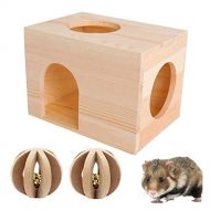 Wontee Hamster Wooden House Chew Toys Small Animals Hideout Home for Rat Mice Gerbil Cage Play Hut