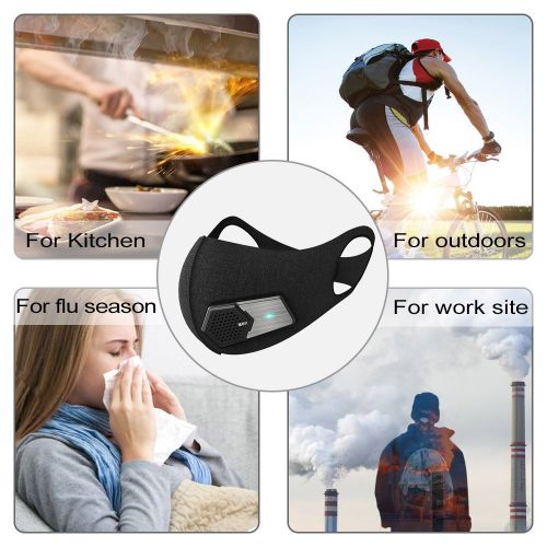  Wonwan AntiPollution Mask N95 Fresh Air Supply Smart Electric Mask Air Purifying Mask For Exhaust Gas Pollen Allergy PM2.5 Running Cycling and Outdoor Activities Masks (Black Color) (Whol