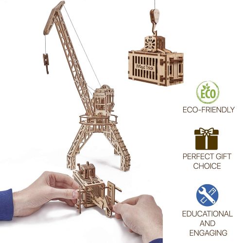  Wood Trick Crane Toy Set + Container, Wooden Toy Crane Playset Mechanical Model - Construction Toys - 3D Wooden Puzzle, Assembly Model, ECO Wooden Toys, Best DIY Toy - STEM Toys fo