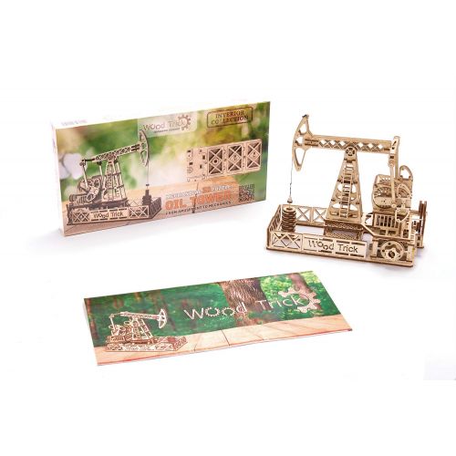  Wood Trick Oil Derrick Rig Toy - Oil Pump Jack Mechanical Model to Build - 3D Wooden Puzzle, Assembly Toys - STEM Toys for Boys and Girls