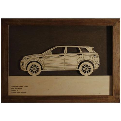  WoodArt Car Wood Picture Suitable for Range Rover Evoque Sideview Auto Decor Painting Automobile Art Plywood with Plexiglass 33 x 24.5 cm (12.99 x 9.6) Handmade