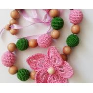 WoodCraftToy Delicate Nursing Necklace, Teething necklace, Breastfeeding, Fine Motor Skills, Babywearing, Crochet Necklace, Necklace, Baby Shower Gift
