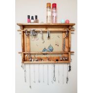 /WoodSignatureDesigns Jewelry Holder. With your choice of stain & metal background. Necklace hooks, 2 bracelet bars, large earring storage, jewelry display