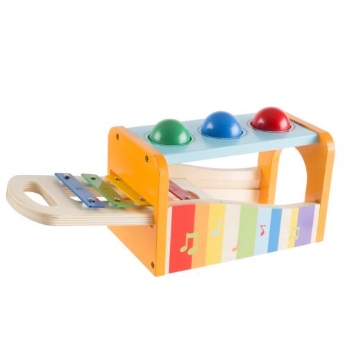  Wooden Bench Toy with Musical Xylophone and Interactive Pounding Hammer and Balls, Educational Toy by Hey! Play! by Hey! Play!