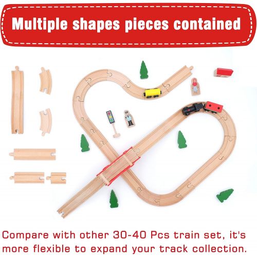  Wooden Train Set Starter 39-Piece Track Pack with Bridge Fits Thomas Brio Chuggington, Engine & Passenger Car, Kids Friendly Building & Construction-Expandable, Changeable-Fun for