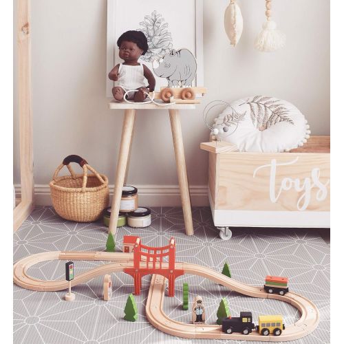  Wooden Train Set Starter 39-Piece Track Pack with Bridge Fits Thomas Brio Chuggington, Engine & Passenger Car, Kids Friendly Building & Construction-Expandable, Changeable-Fun for