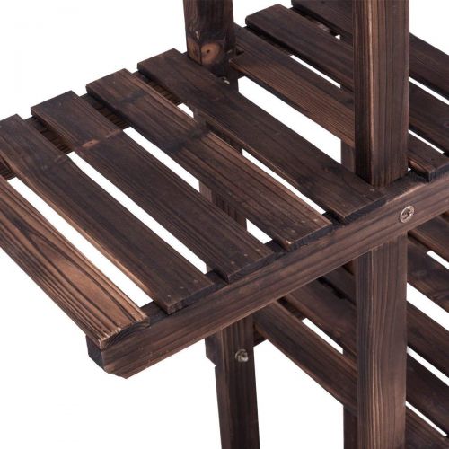  Wooden COSTWAY Flower Plant Stand Multi Bonsai Display Shelf Indoor Outdoor Yard Garden Patio Balcony Multifunctional Storage Bookshelf W/Hollow-Out Rack (6 Wood Shelves 10 P, Show