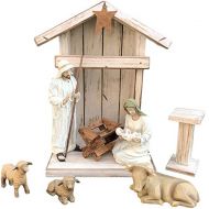 Wooden Hearts STABLE CRECHE Nativity Fireplace Mantle WOOD (Fits Willow Tree Figures) *Christmas Decor Personalized Baby Manger, Angel Stand, Lights, Antique White Brown