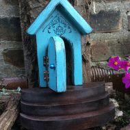 WoodenBLING Fairy door that opens, fairy garden, garden decor, Blue Fairy door, Garden, Unique, Birthday, Housewarming, Tooth Fairy, Wooden, outdoor