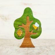 WoodenCaterpillar Waldorf wooden tree with bee and beehive Tree puzzle Nature table play set Toddler toy Imaginative play Wooden trees