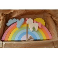 WoodenWorkshopUA Wooden rainbow toy - Arcoiris - Arcobaleno - Regenbogen - Waldorf toy - Pastel rainbow stacker - Large rainbow - Rainbow unicorn