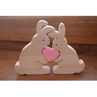 /WoodenWorkshopUA Easter gift - Wooden rabbits family - Easter bunny - Bunny toy - Love gift - Anniversary gift - Easter decoration - Love rabbits