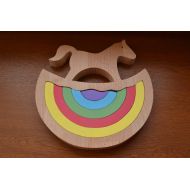 WoodenWorkshopUA Stacking toy - Wooden nesting toy - Animal toy - Wooden puzzle rainbow - Rocking horse - Montessori toy - Waldorf toy - Rainbow stacker