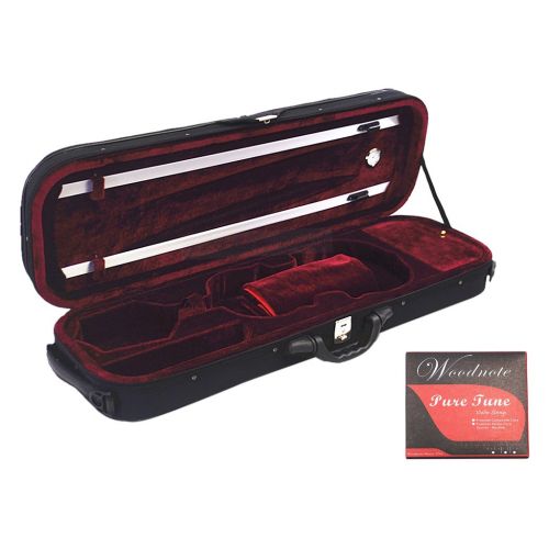  Woodnote VC-550BK Enhanced Foamed 4/4 Oblong Violin Case with Free Full Size String Set