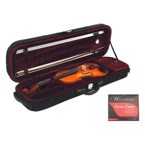  Woodnote VC-550BK Enhanced Foamed 4/4 Oblong Violin Case with Free Full Size String Set