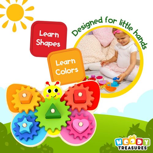  Woody treasures Wooden Toys - Montessori Toys for 2 Year Old Girls and Boys - Toddler Puzzles - Shape Sorting Matching Gear Game - Educational Toddler Toys Age 2-3 - Great Preschool Learning Activ