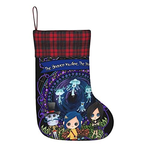  Woodyotime Horror Movie Cartoon Christmas Hanging Stockings Plaid Stitching Xmas Fireplace Socks Candy Bag Santa Christmas Tree Hanging Decoration