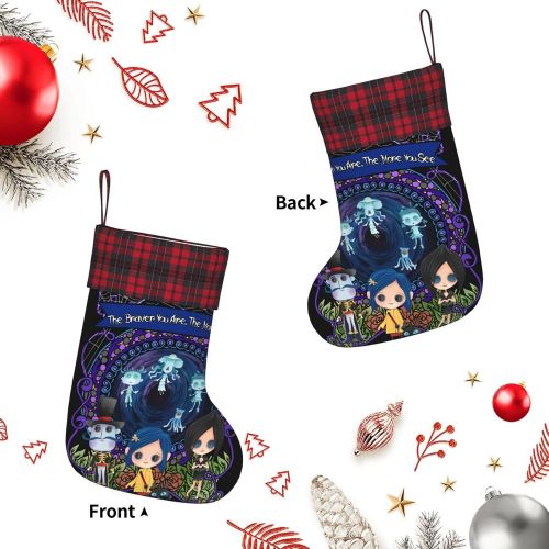  Woodyotime Horror Movie Cartoon Christmas Hanging Stockings Plaid Stitching Xmas Fireplace Socks Candy Bag Santa Christmas Tree Hanging Decoration