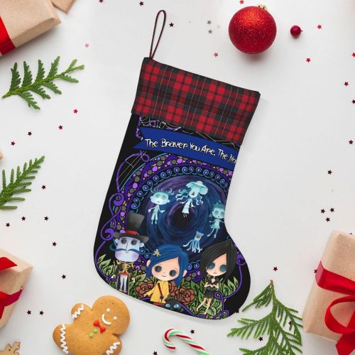  Woodyotime Horror Movie Cartoon Christmas Hanging Stockings Plaid Stitching Xmas Fireplace Socks Candy Bag Santa Christmas Tree Hanging Decoration