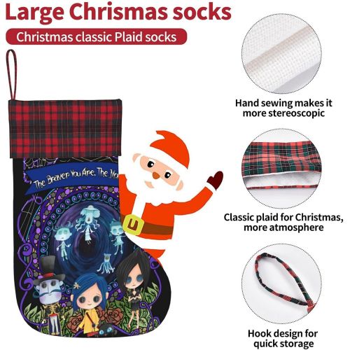  Woodyotime Horror Movie Cartoon Christmas Hanging Stockings Plaid Stitching Xmas Fireplace Socks Candy Bag Santa Christmas Tree Hanging Decoration