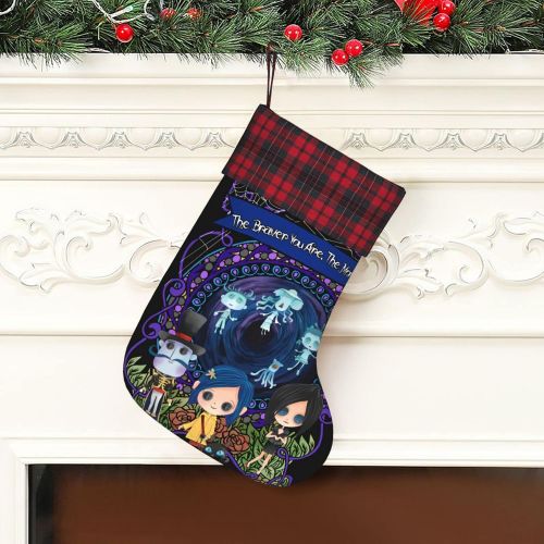  Woodyotime Horror Movie Cartoon Christmas Hanging Stockings Plaid Stitching Xmas Fireplace Socks Candy Bag Santa Christmas Tree Hanging Decoration