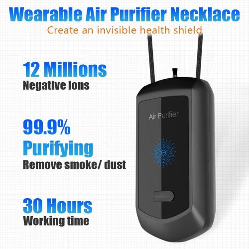  WOOLALA Newly 3S Fast Purifi-Cation Wearable Air Puri-Fier Necklace, USB Personal Air Filter 12Millions Large Anions Ouput with Carbon Fiber Brush Dual Purifi-Cation