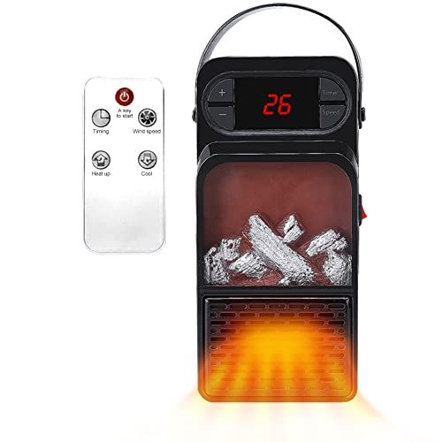  WOOLALA Electric Mini Heater with 3D Flame Effect, Portable Fireplace Space Heater Ceramic Fast Heating with Timer for Office Bedroom Personal