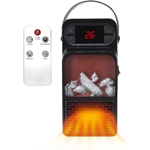  WOOLALA Electric Mini Heater with 3D Flame Effect, Portable Fireplace Space Heater Ceramic Fast Heating with Timer for Office Bedroom Personal