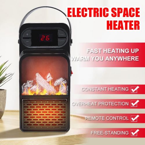  WOOLALA Electric Mini Heater with 3D Flame Effect, Portable Fireplace Space Heater Ceramic Fast Heating with Timer for Office Bedroom Personal