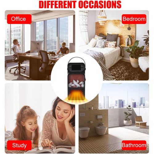  WOOLALA Electric Mini Heater with 3D Flame Effect, Portable Fireplace Space Heater Ceramic Fast Heating with Timer for Office Bedroom Personal