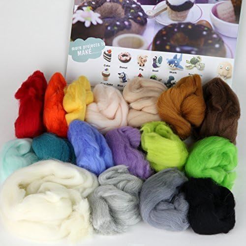  [아마존베스트]Woolbuddy Needle Felting Starter Kit 16 Wool Colors, Felting Foam Mat, 6 Needles, 3 Thimbles, Instruction Book, Arts and Crafts, Easy for Beginners