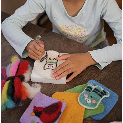  [아마존베스트]Woolbuddy Needle Felting Starter Kit 16 Wool Colors, Felting Foam Mat, 6 Needles, 3 Thimbles, Instruction Book, Arts and Crafts, Easy for Beginners